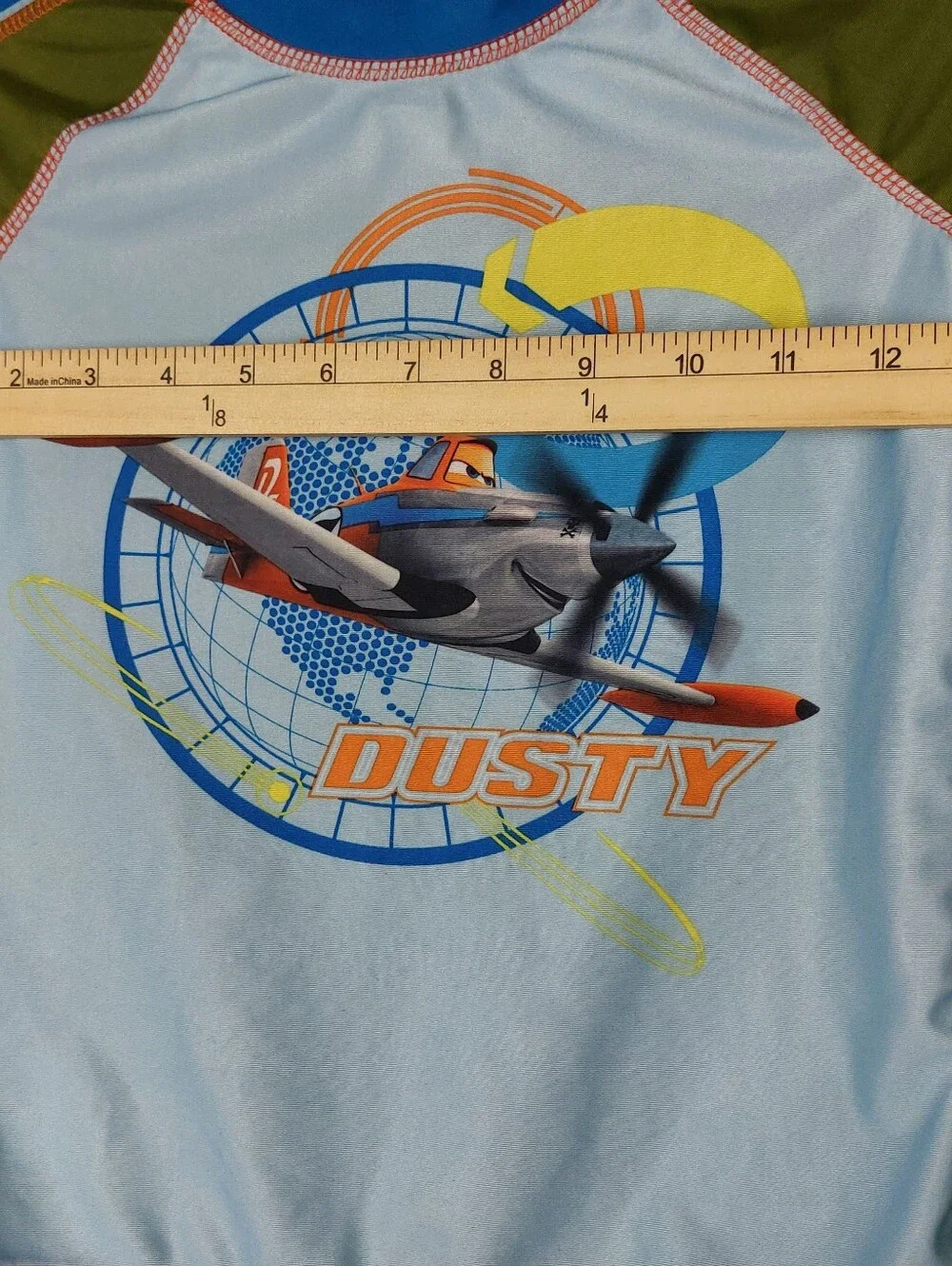 DISNEY STORE PLANES DUSTY CROPHOPPER BOYS BLUE 1/2 SLEEVE RASH GUARD SWIM TOP 7